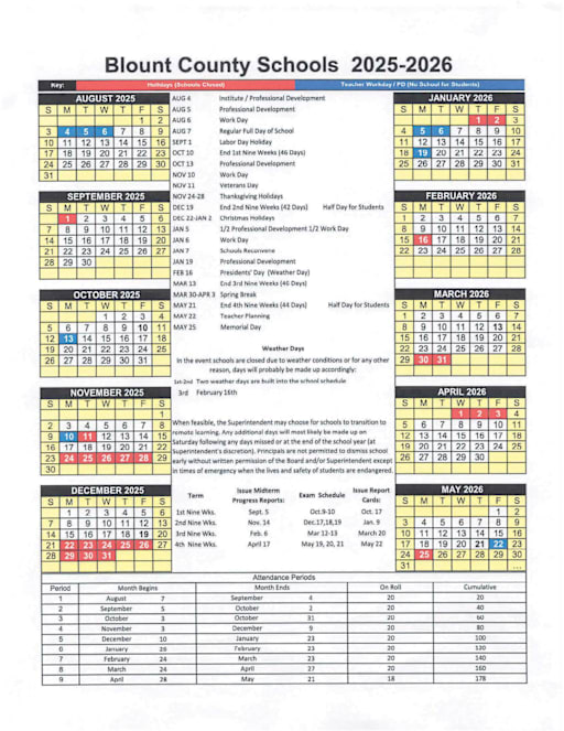 District Calendar - Blount County School District