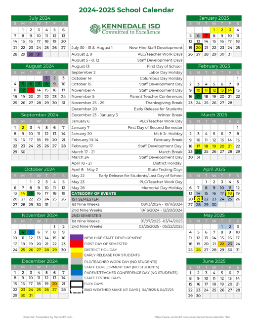 2024-2025 Academic Calendar - Kennedale Independent School District