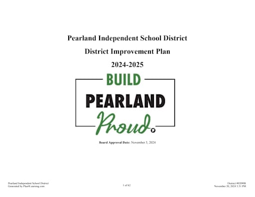 District Improvement Plan - Pearland Independent School District