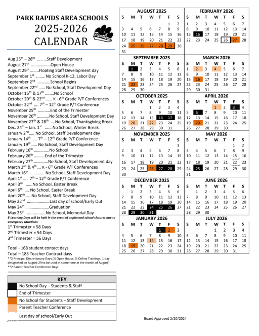 2025-26 School Calendar - Park Rapids Public School District