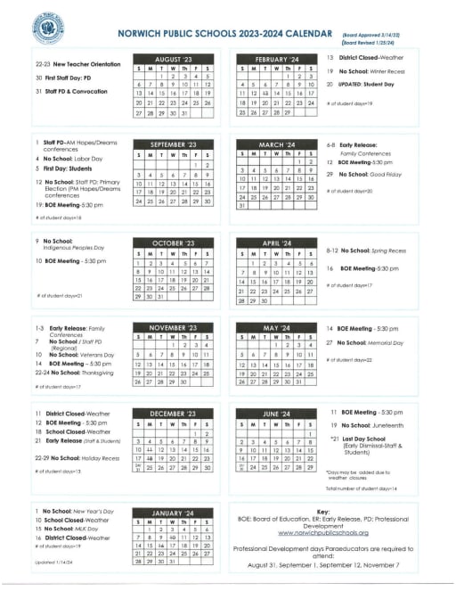 Calendars - Norwich Public Schools