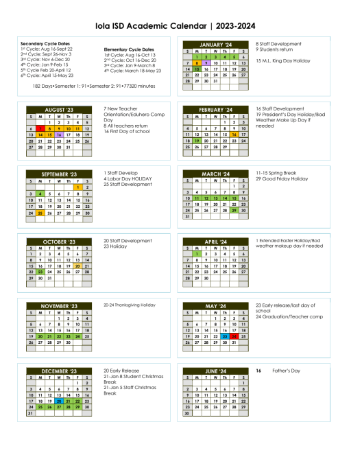 School Calendar - Iola ISD