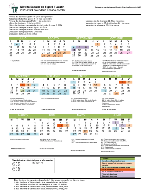 Yearly Calendar - Tigard-Tualatin School District 23J