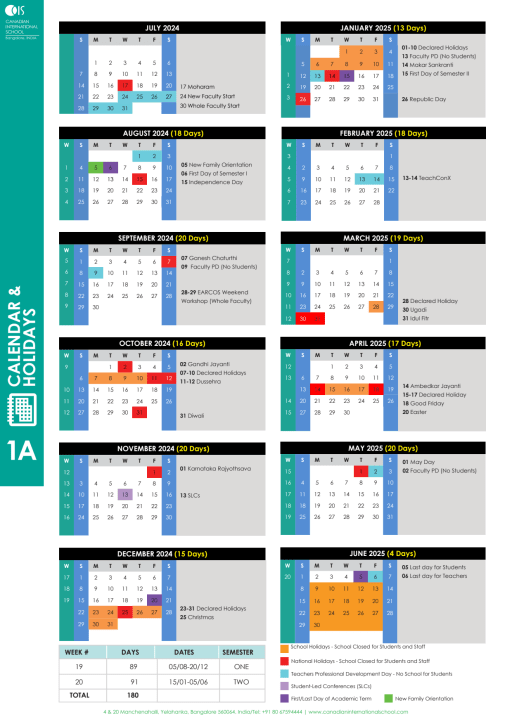 Academic Schedule and School Calendar - Canadian International School,  Bangalore