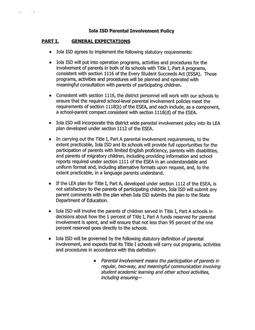 Parental Involvement - Iola ISD