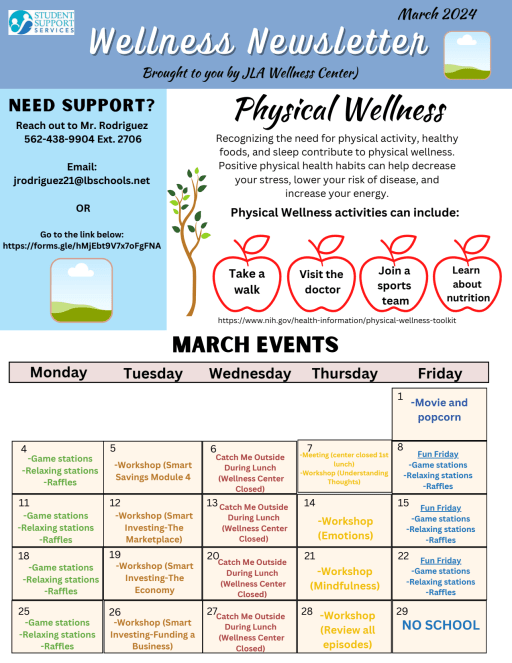 Wellness Center Calendar of Events - Jefferson Leadership Academy