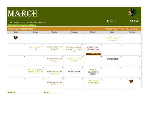 Title I Parent Resource Calendar - Morrow High School