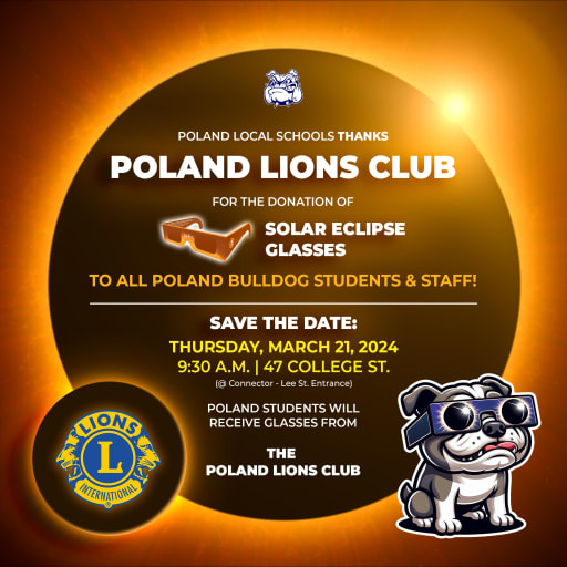 Poland Lions Club donates Solar Eclipse Glasses to Poland Local