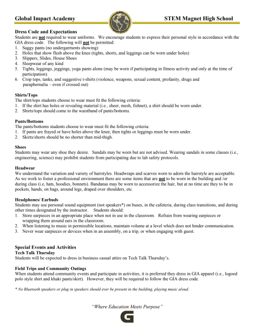 Student Dress Code - Global Impact Academy