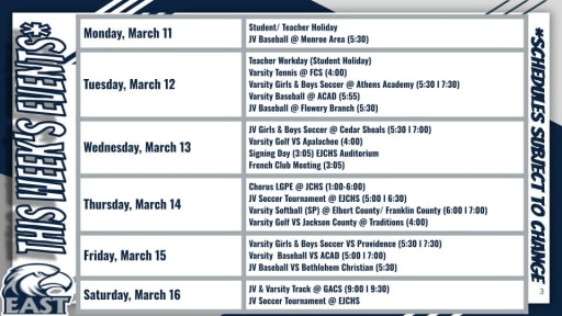 Announcements: March 11-17, 2024 - East Jackson Comprehensive High School