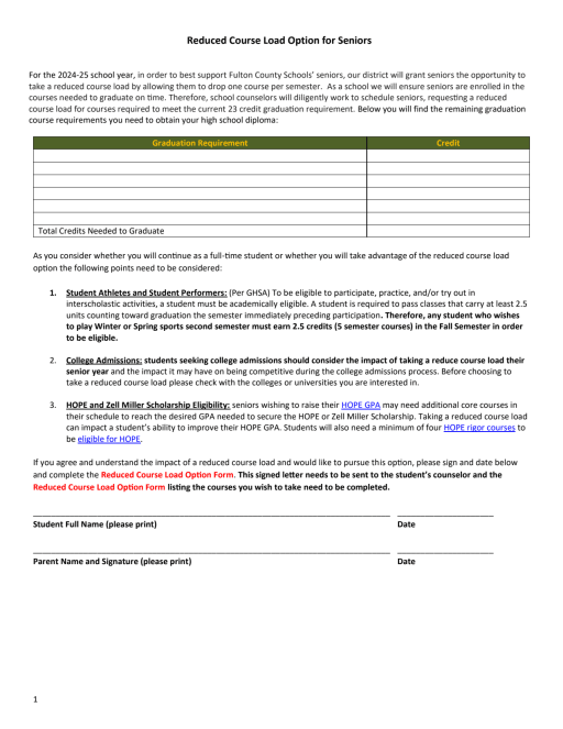 Senior Course Reduction Letter - Centennial High School