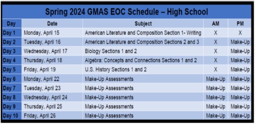 Testing Schedule - Morrow High School