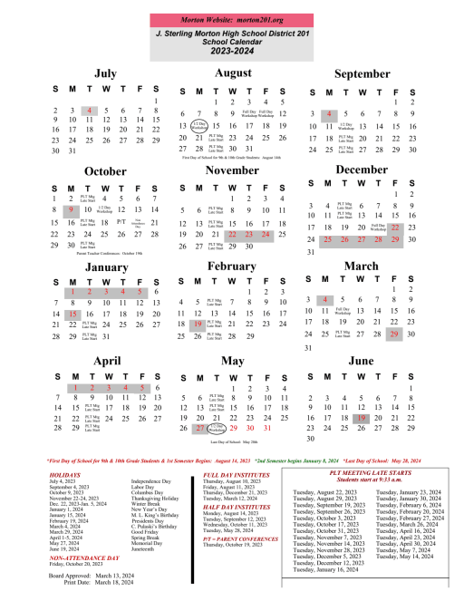 2023-2024 Academic Calendar - J Sterling Morton High School District 201