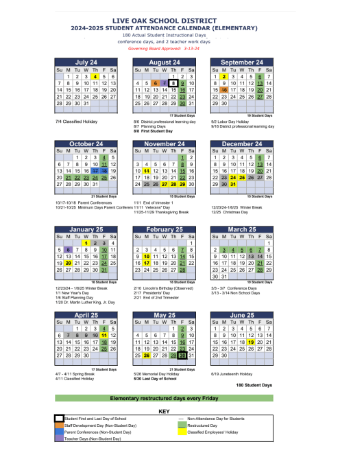 Yearly Calendars - Live Oak School District