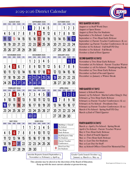 2025-2026 School Calendar - Greeneview Local School District