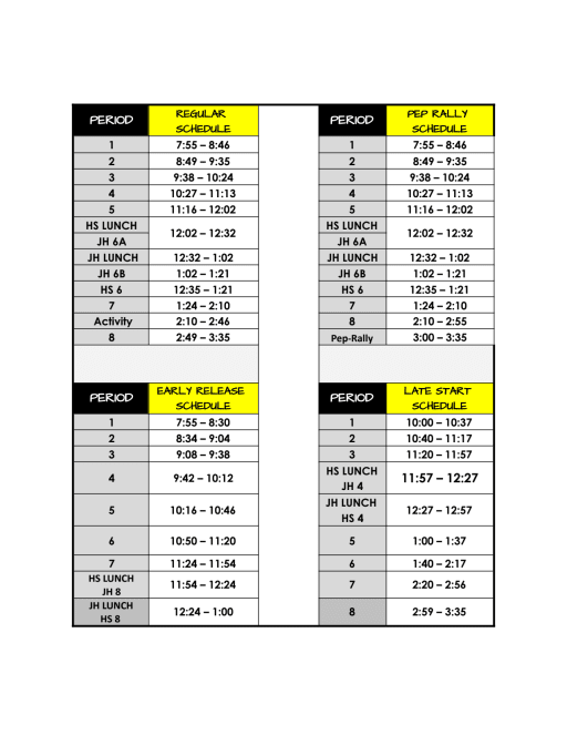 Bell Schedule - Era Independent School District