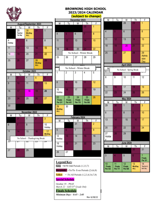 Bell Schedule - Browning Early College High School