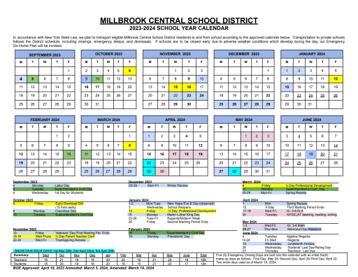 School Year Calendar - Millbrook Central School District