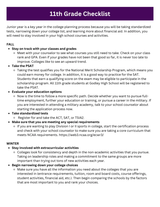 Grade Level Checklists - Godley High School