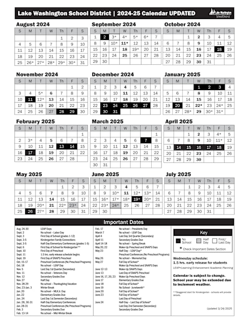 Redmond School District Calendar 2025-2025