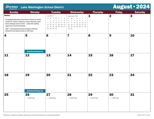 Lwsd Calendar 2025 26 Pdf