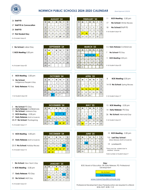 Norwich School Calendar 2025
