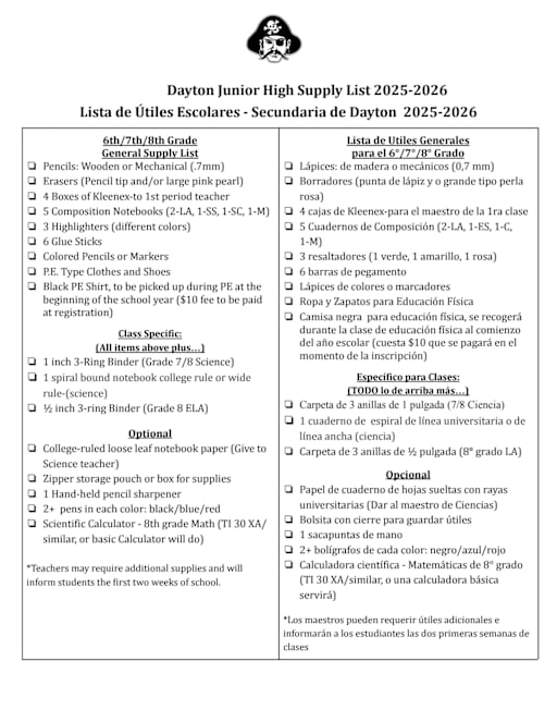 lista de útiles escolares para sexto grado de secundaria
