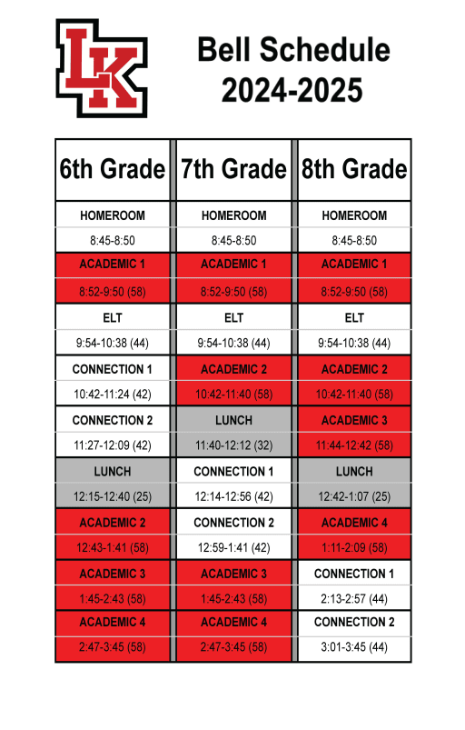 LKMS Bell Schedule - Legacy Knoll Middle School