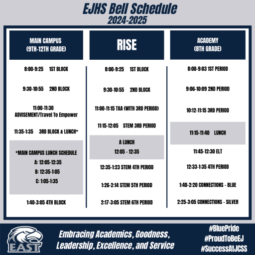 Bell Schedule &amp; School Hours - East Jackson Comprehensive High School