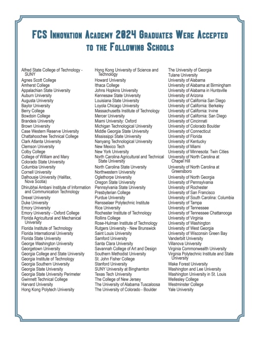 Colleges IA Graduates Plan to Attend - FCS Innovation Academy