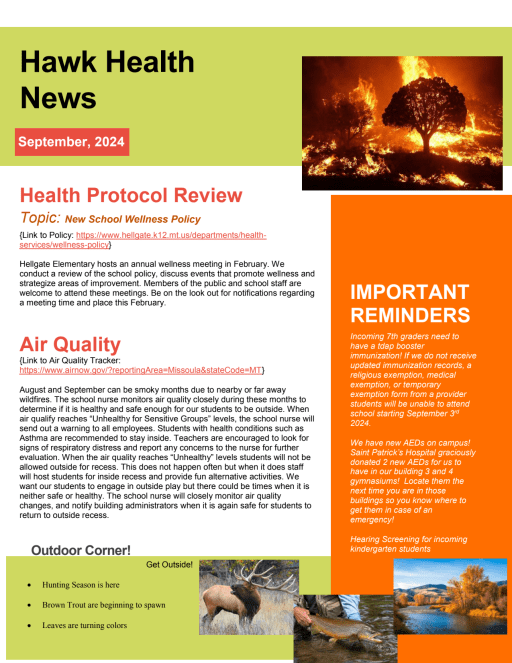 Hawks Health News - Hellgate Elementary School District