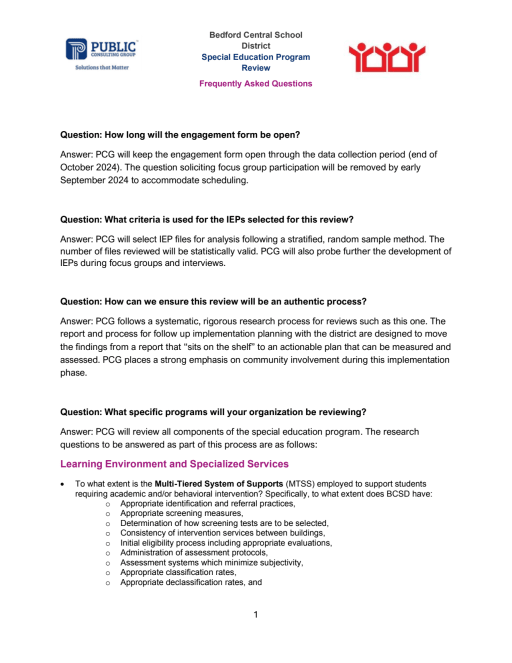 Special Education Review - Bedford Central School District