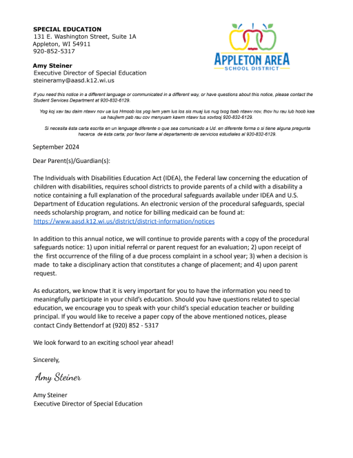 Special Education Annual Notice - Appleton Area School District