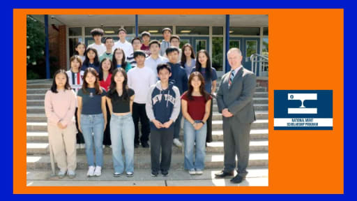 Group photo of South High National Merit Semifinalists with their principal 