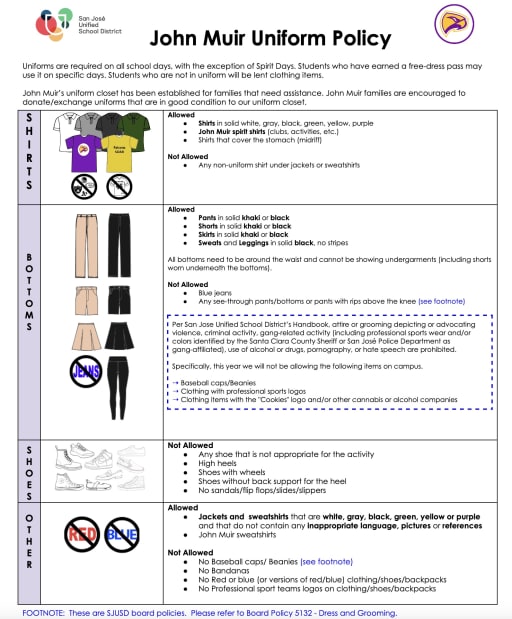 Dress Code Uniform Policy - John Muir Middle