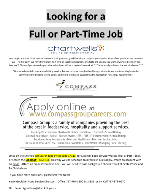 Food Services Employment Opportunities - Steelton-Highspire School 