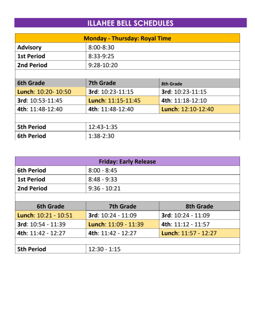 Bell Schedule - Illahee Middle School