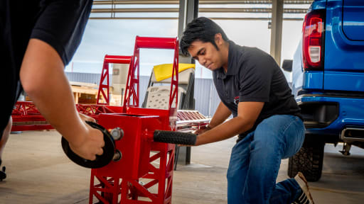 Students working on cranes