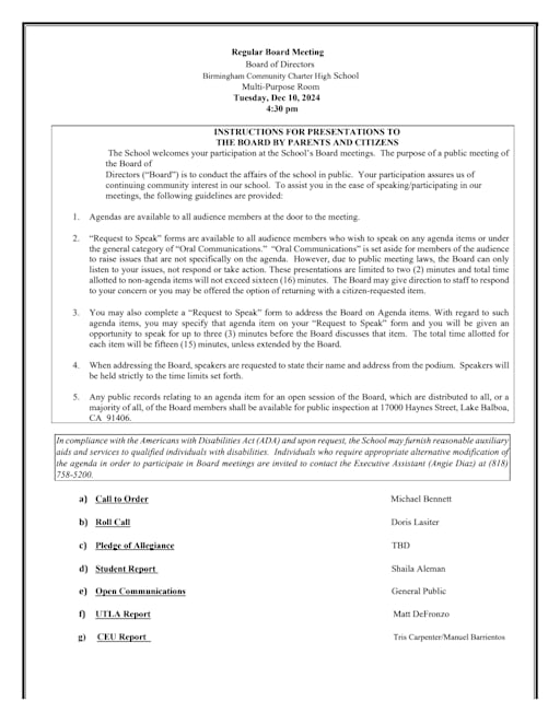 Governing Board - Birmingham Community Charter High School