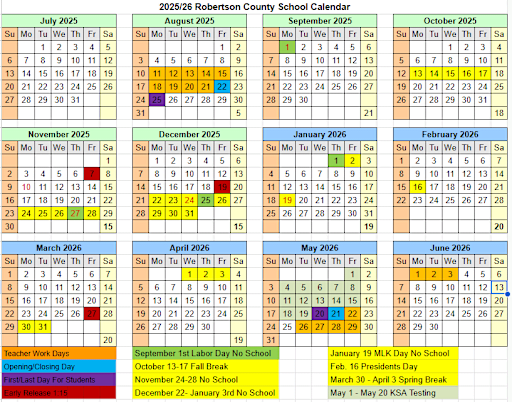 JPEG of School Calendar - Robertson County School District