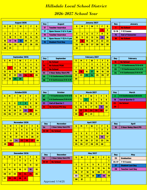 2026-2027 School Year Calendar - Hillsdale Local School District