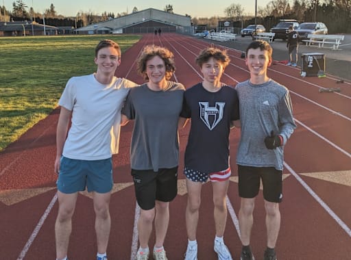 HHS student athletes Ian Guasco (Grade 12), Liam Deviney (12), Bjorn Lundsgaarde (10), and Tanner Hood (10).