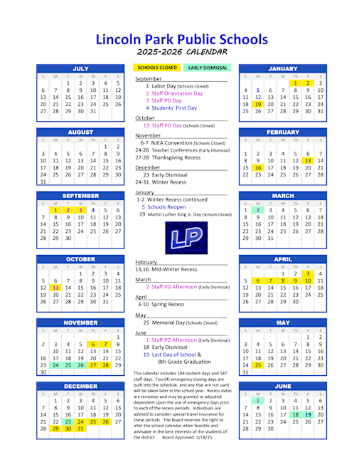 25-26 District Calendar - Lincoln Park Public Schools
