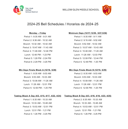 セール 海外 Bell Schedule Middle Glen Willow - タイムセール