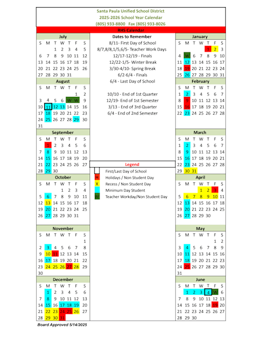 2025-2026 Academic Calendars - Santa Paula Unified School ...