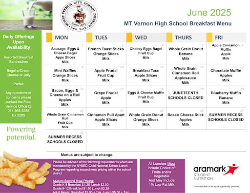 Public School Breakfast Menu April Breakfast & Lunch Menus