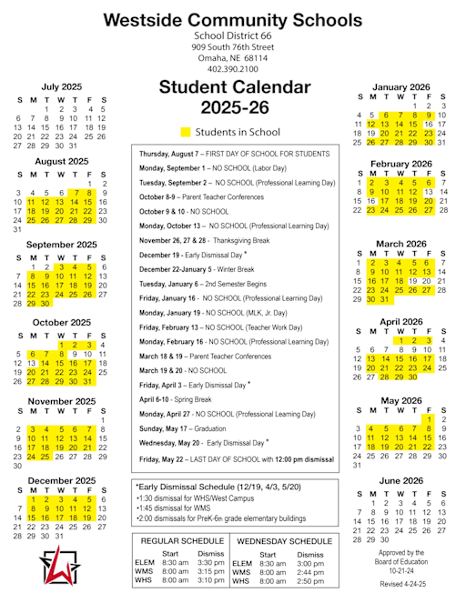 Student Calendar 2025-26