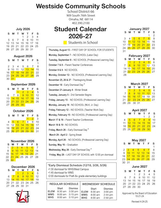 Student Calendar 2026-27