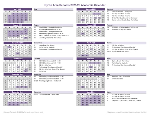 25-26 Academic Calendar (PDF) - Byron Area Schools