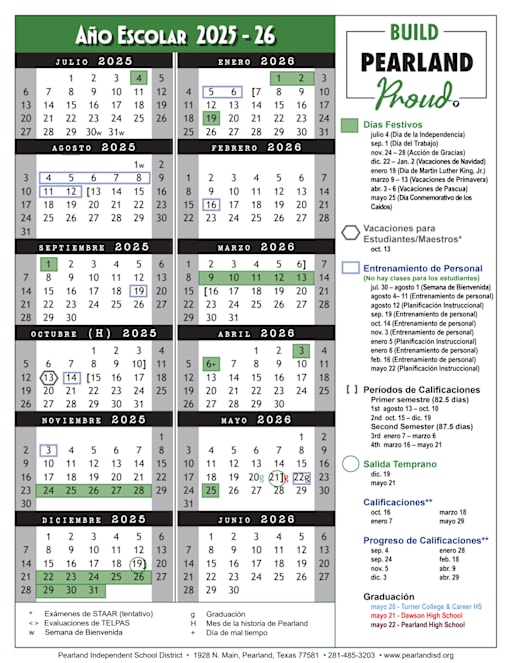 Pearland ISD Calendars - Pearland Independent School District